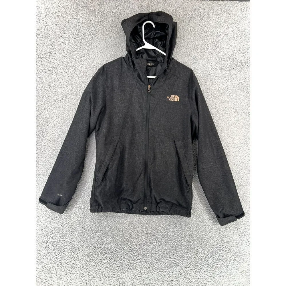THE NORTH FACE Hoodie Jacket Mens Size S/P Full Zip‎ Black Leather Patch Logo